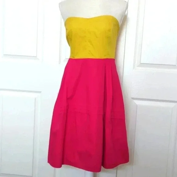Maeve Parading Hues Anthro Pink Block Fit Flare Strapless Dress - Picture 3 of 7